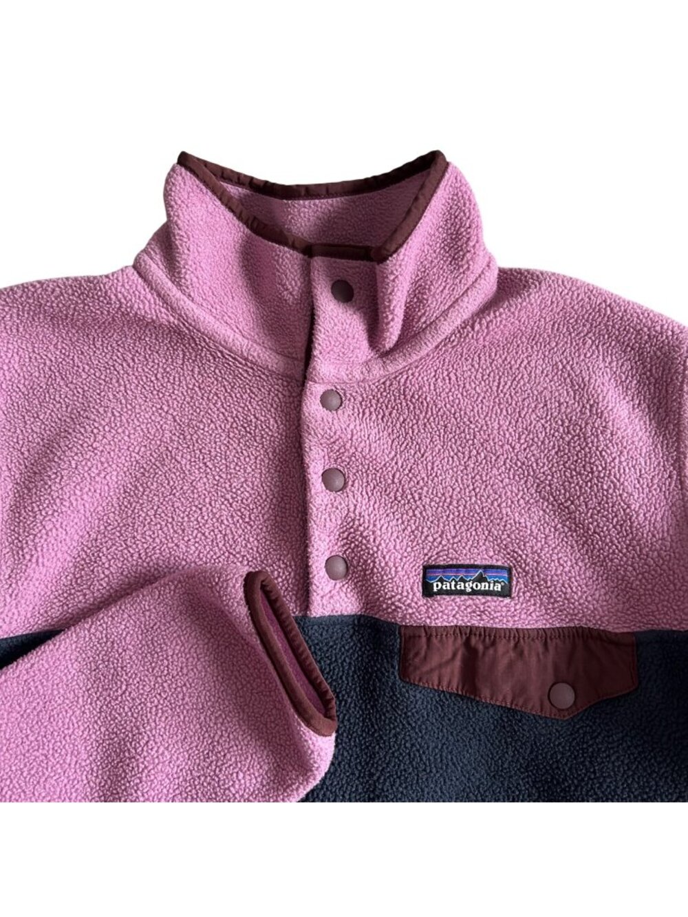 Patagonia Womens Sz S Synchilla Snap-T Fleece Pullover - Pink/Navy Colorblock